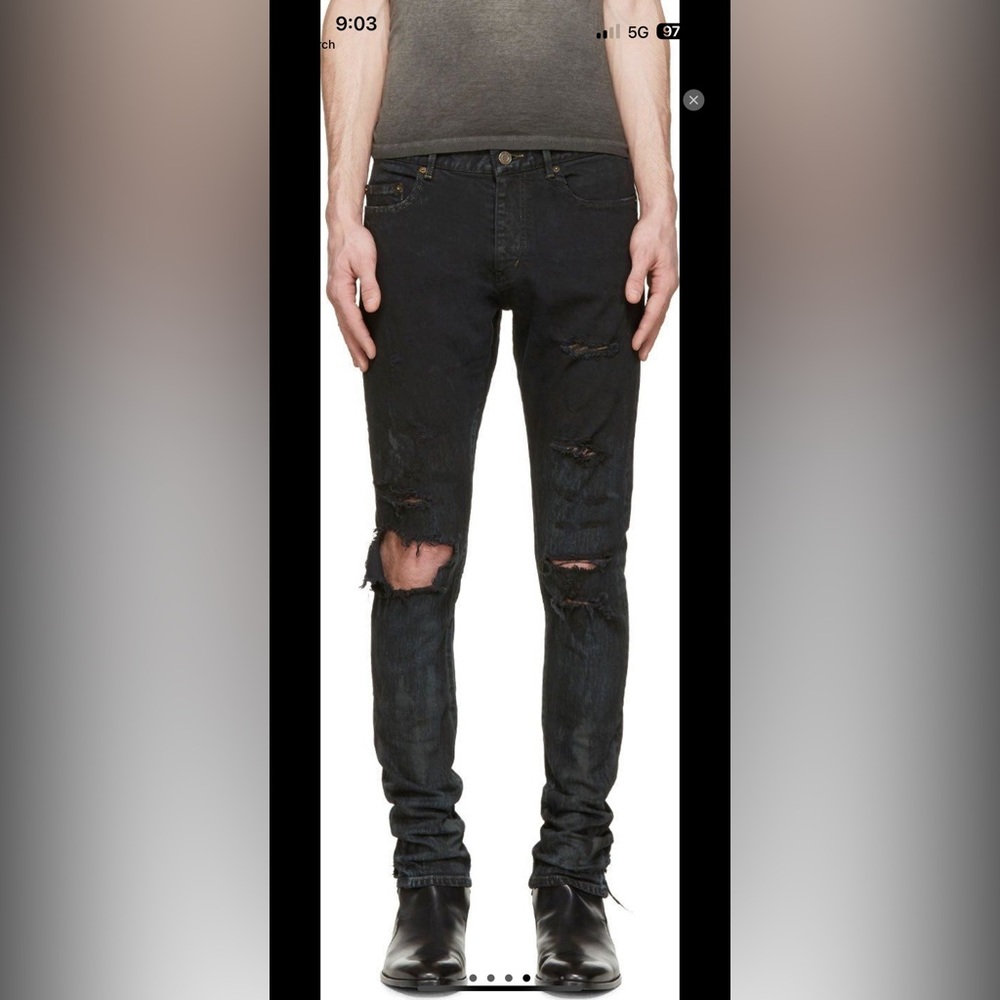 Brand New Saint Laurent FW16 oil stained skinny D02 denim sz 32